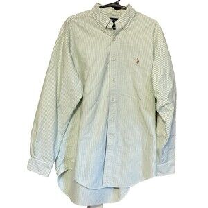 Ralph Lauren Yarmouth Oxford Green White Striped Button Down Long Sleeve Shirt